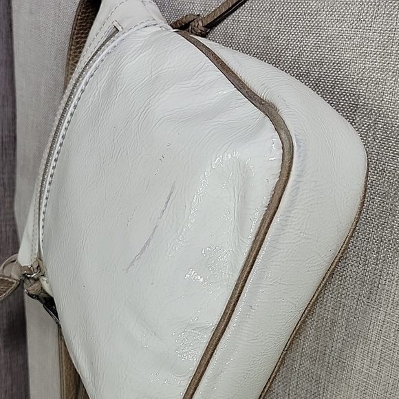 Brighton Off-White Patent Leather Shoulder Bag with Floral Design - Picture 9 of 14